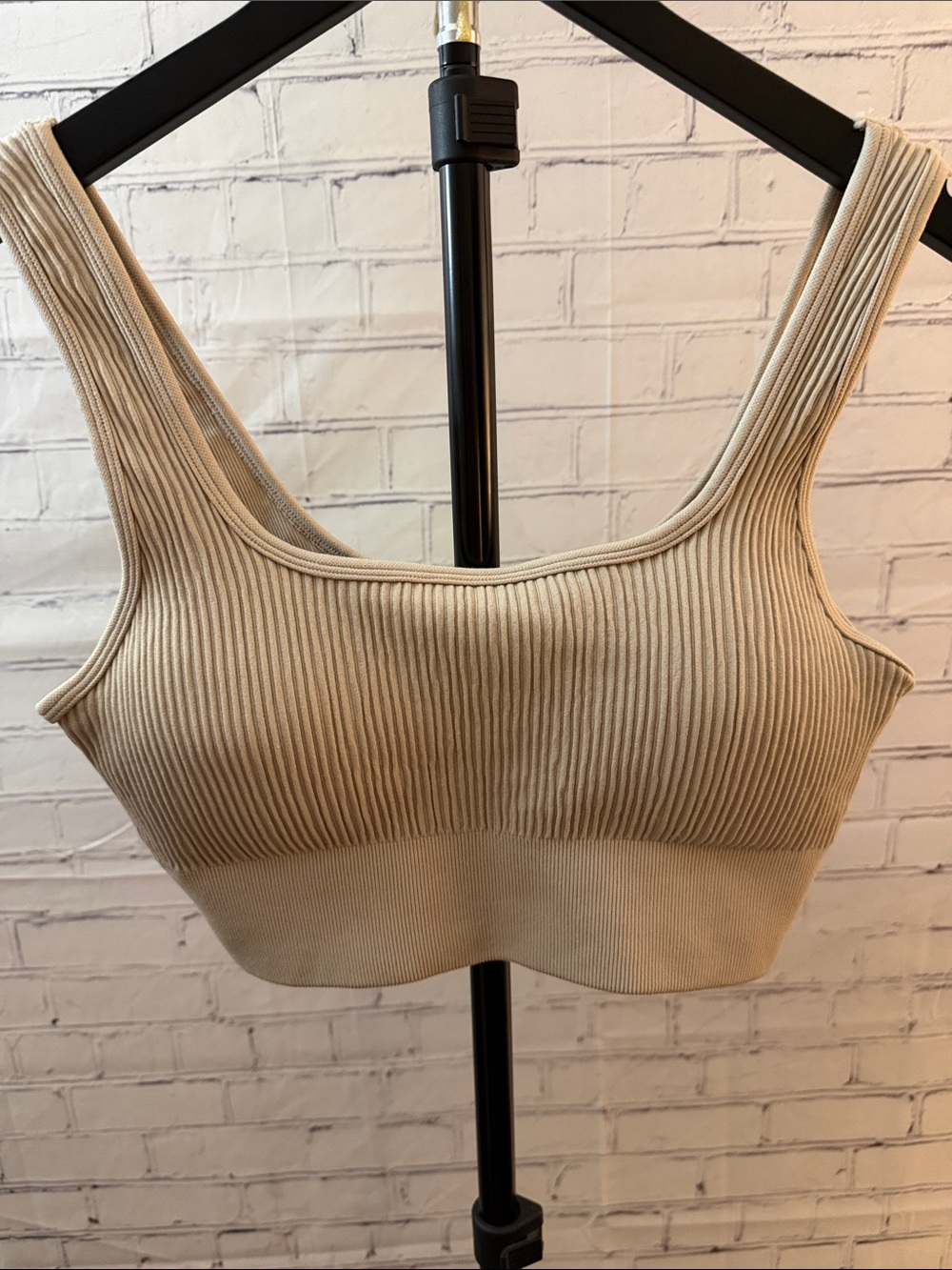 Yogalicious Ribbed Scoop Neck Bralette - Beige large